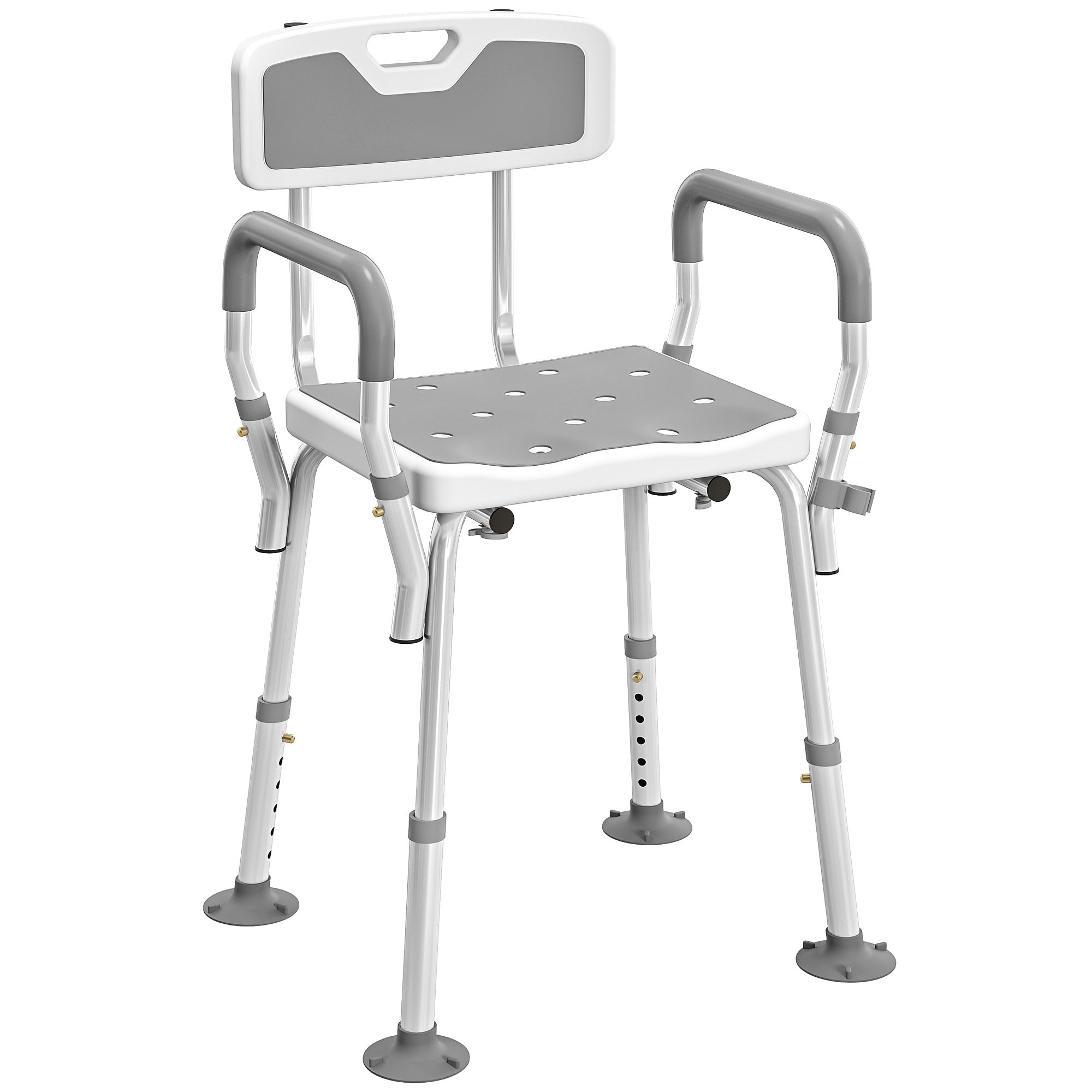 Chaise de douche siège de douche ergonomique hauteur réglable pieds antidérapants charge max. 136 Kg alu HDPE blanc gris