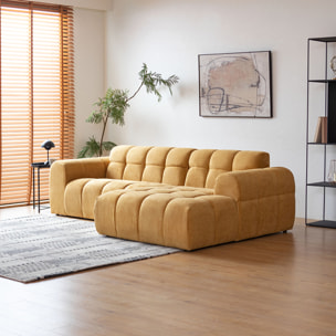 ALINE Canapé d'angle 3/4 places nuage en velours moutarde