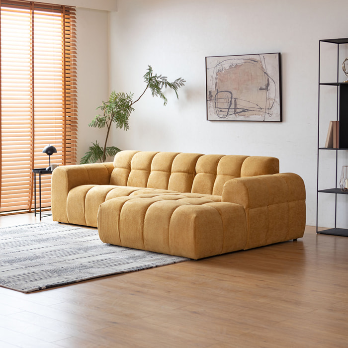 ALINE Canapé d'angle 3/4 places nuage en velours moutarde