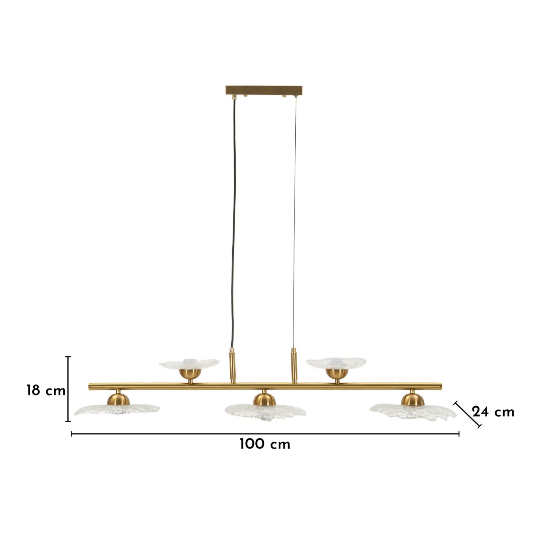 LAMPADARIO EMILY 5 LUCI VETRO TRASPARENTE CM 100X24X18