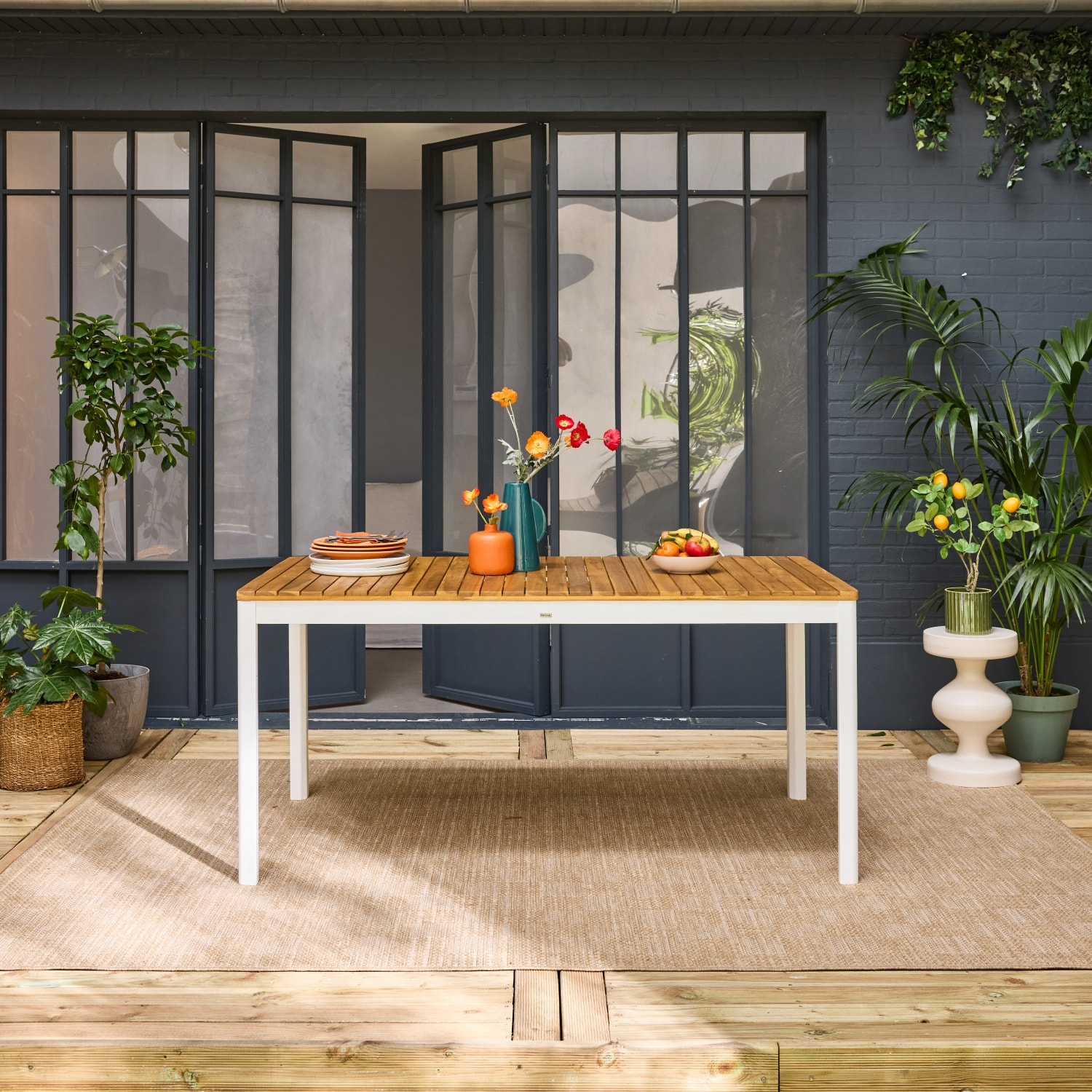 Table de jardin SENORA acacia blanc avec coins arrondis. 8 places. 160 x 90 x 75 cm