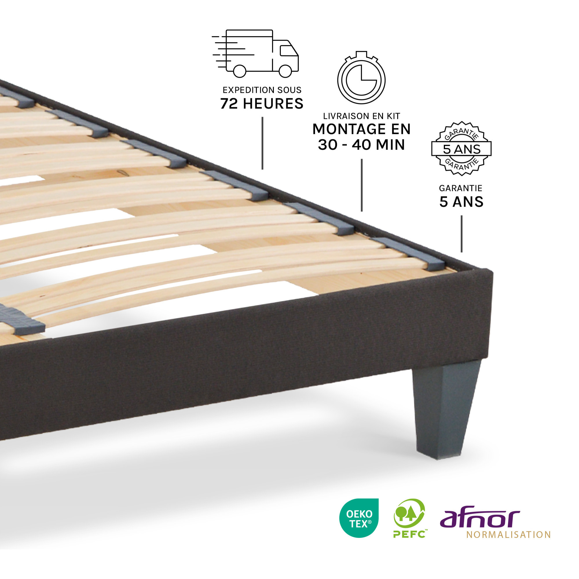 Sommier en Kit 2 places | Gris anthracite | Resistance & Design