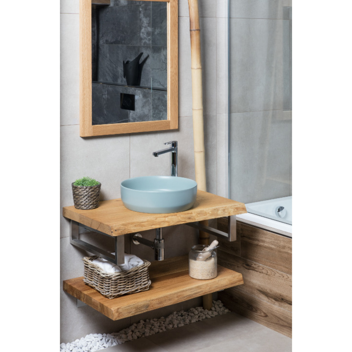 Set vasque à poser 39x39x12cm sans trop-plein + bonde à écoulement libre Infinitio bleu mat SetSATINF-bleu