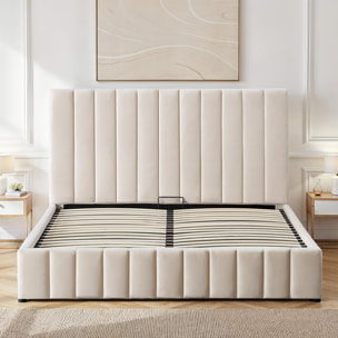 Lit Coffre en velours beige Trocadéro