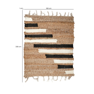 Tapis en jute et coton noir et blanc au style bohème - INES