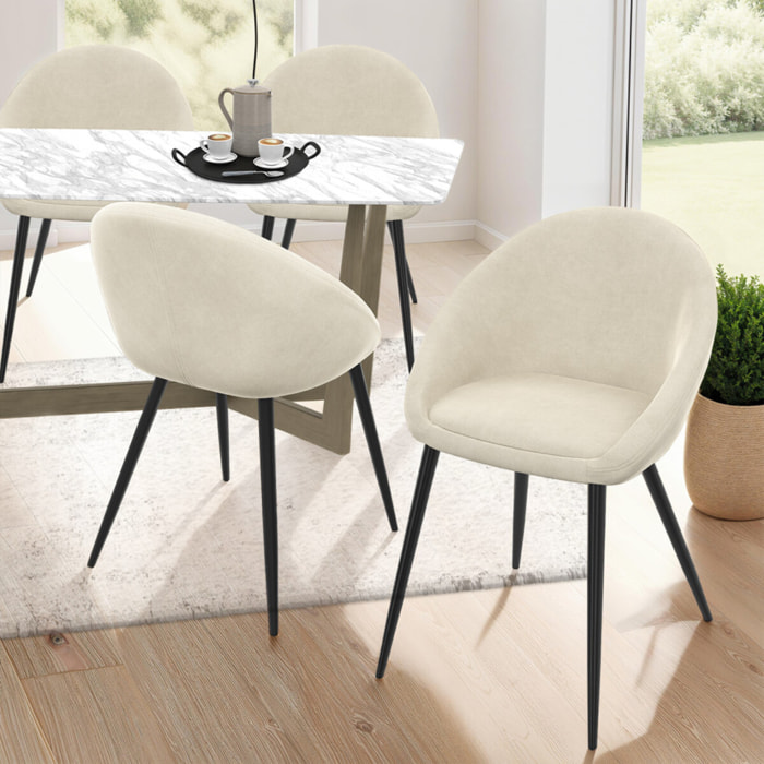 Chaises Dory velours crème pieds métal noirs - lot de 4