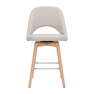 Tabourets de bar scandinaves tissu effet velours texturé beige et hévéa massif 65 cm (lot de 2) COSETTE