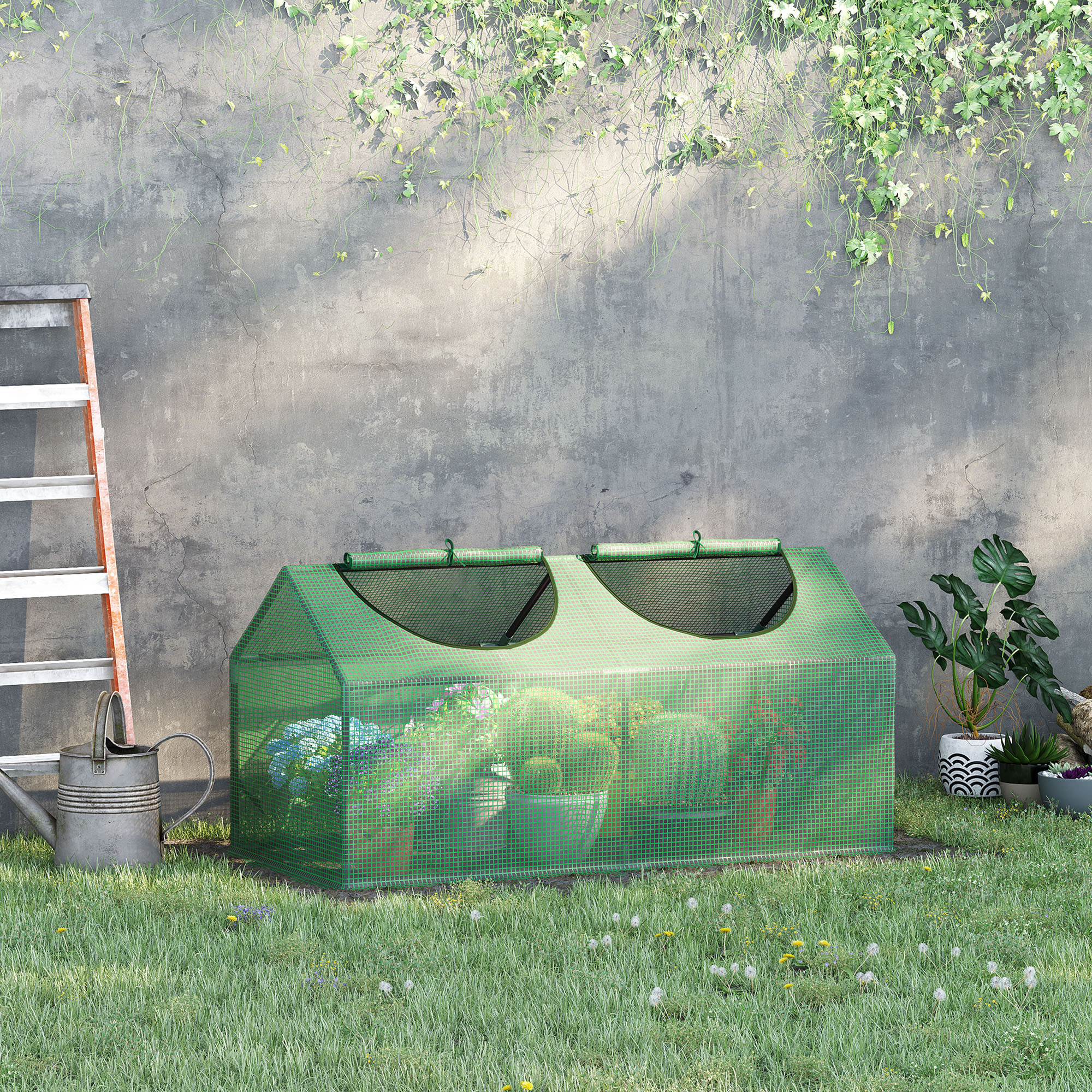 Mini serre de jardin serre à tomates 120 x 60 x 60 cm 2 fenêtres zippées enroulables acier thermolaqué PE haute densité vert