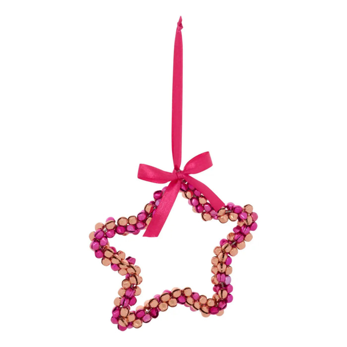 Suspension de sapin en forme de grelot en métal rose et or 11 cm