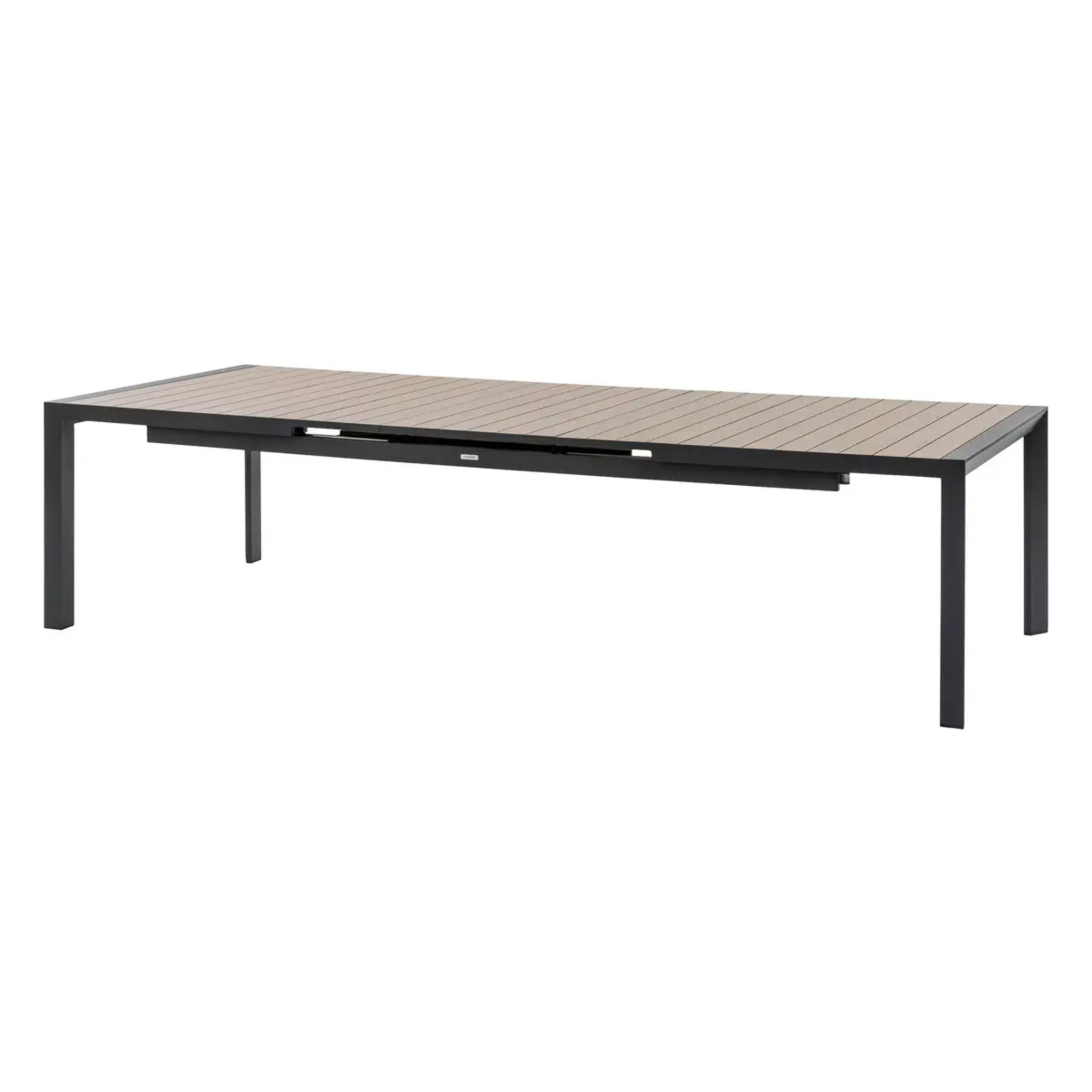 Table de jardin extensible "Évasion" effet bois honey & graphite 14 places lates en aluminium