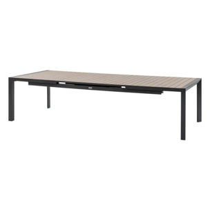 Table de jardin extensible "Évasion" effet bois honey & graphite 14 places lates en aluminium