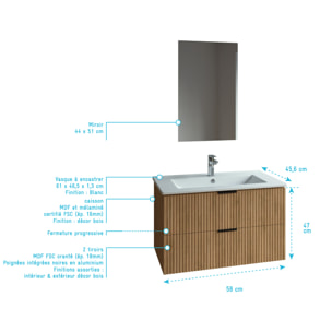 Meuble salle de bain simple vasque 60cm bois MDF ondulé