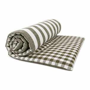 Édredon réversible coton flammé motifs rayures et vichy LOURMARIN - Kaki