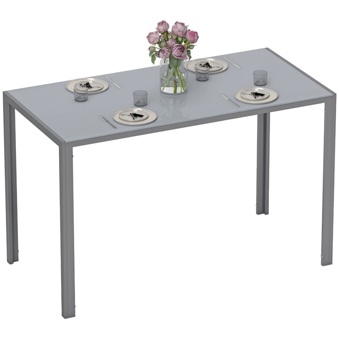 Mesa de Comedor de Cristal, Mesa Rectangular para 4-6 Personas con Patas de Metal, para Cocina, Salón, 120x60x75 cm, Gris