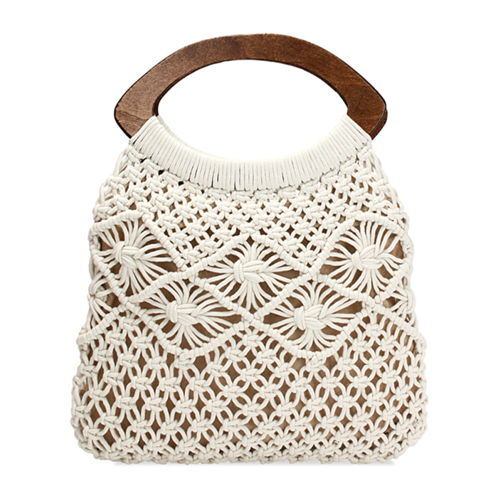Borsa a mano donna panna in tessuto macramè