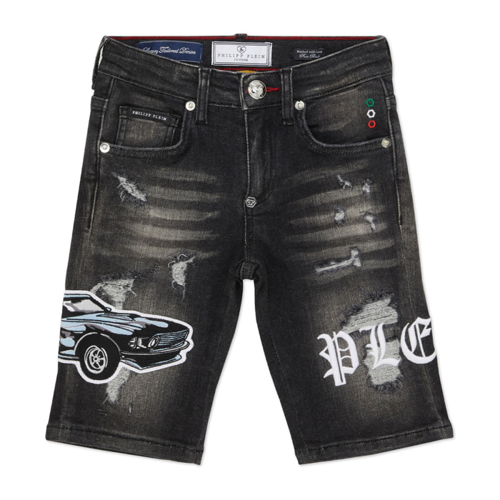 PHILIPP PLEIN DENIM SHORTS FERMENTERA RACING