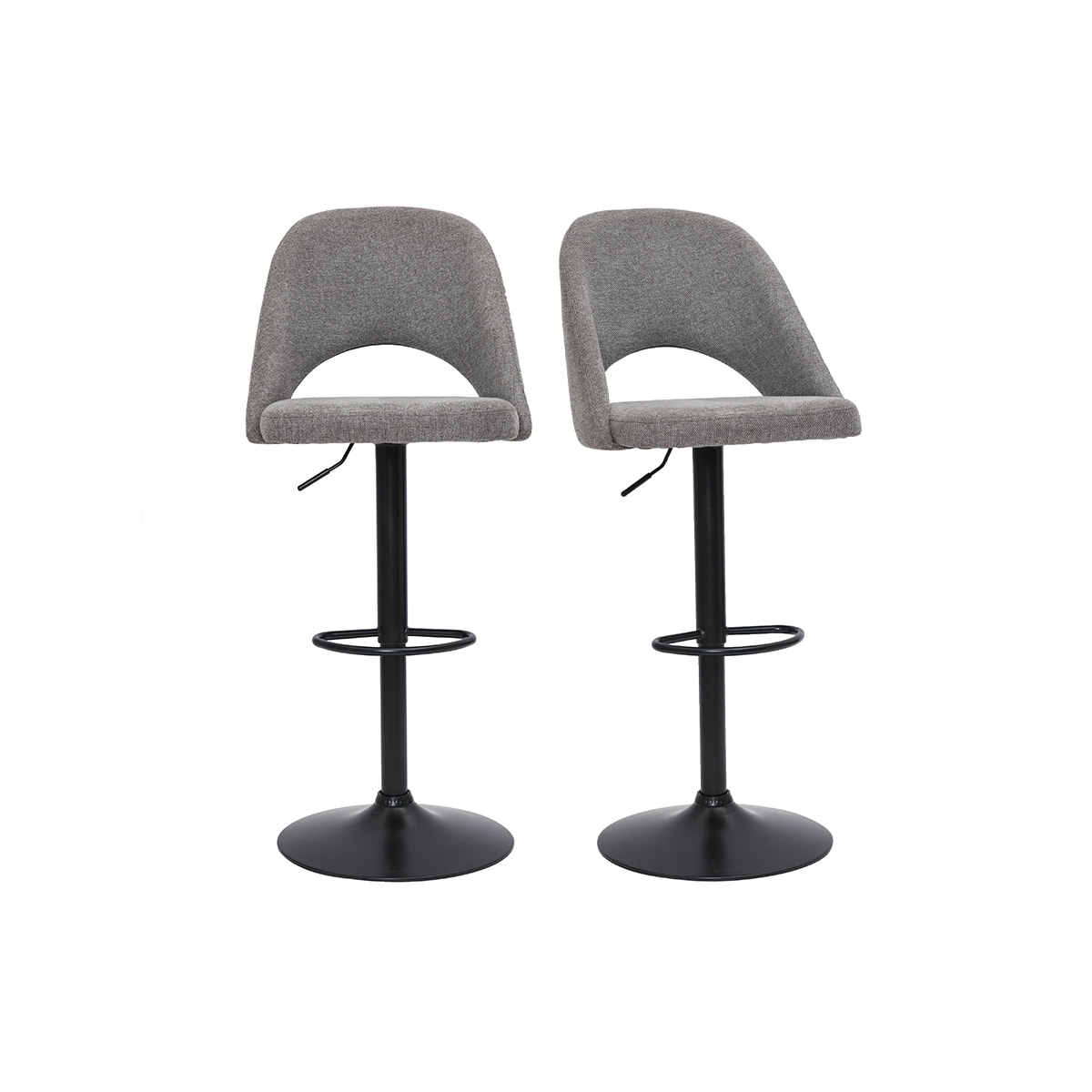 Tabourets de bar relevables tissu effet velours texturé gris et métal noir (lot de 2) COSETTE