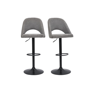 Tabourets de bar relevables tissu effet velours texturé gris et métal noir (lot de 2) COSETTE