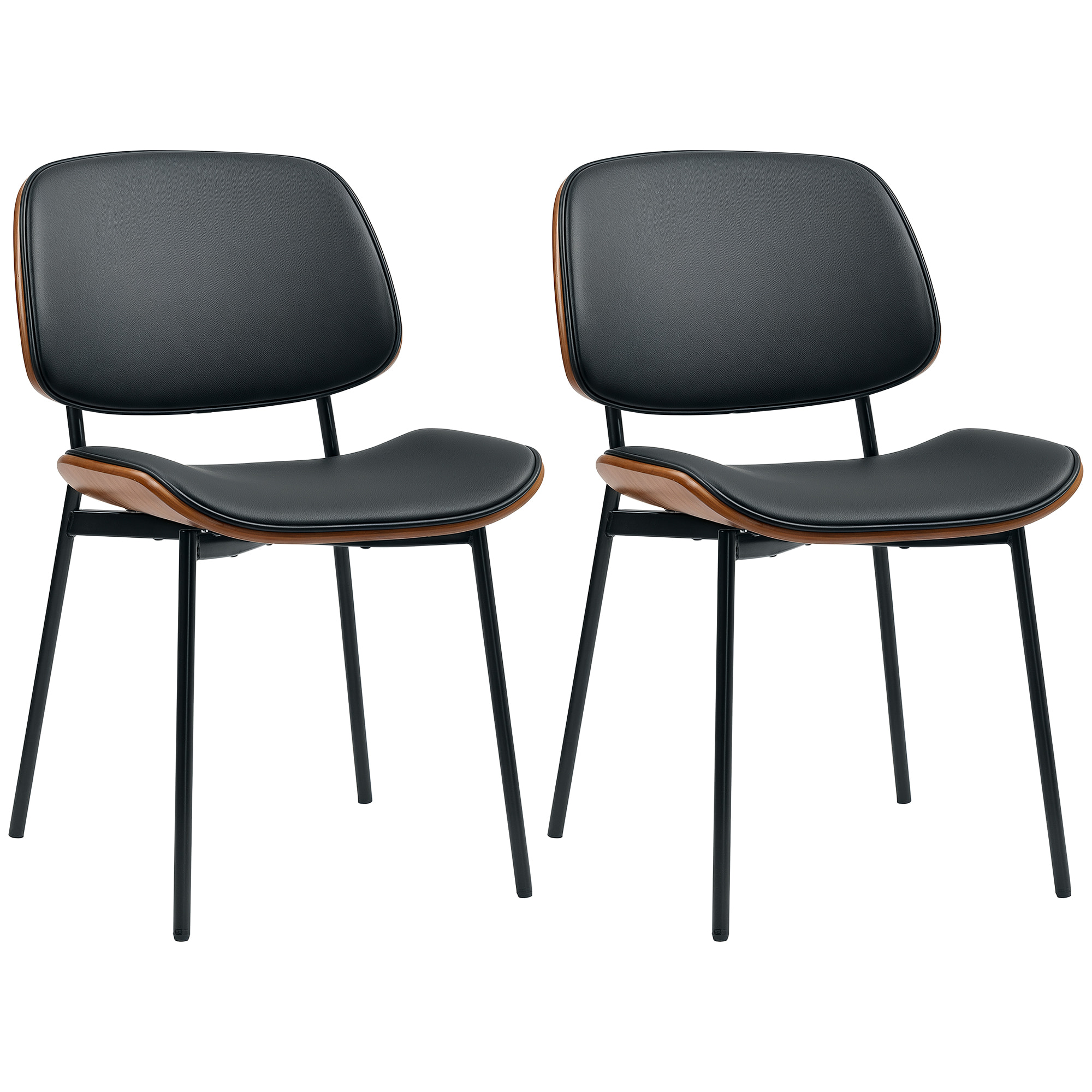 Lot de 2 chaises désign néo-rétro assise dossier cintré bois acier revêtement synthétique noir