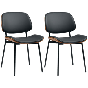 Lot de 2 chaises désign néo-rétro assise dossier cintré bois acier revêtement synthétique noir