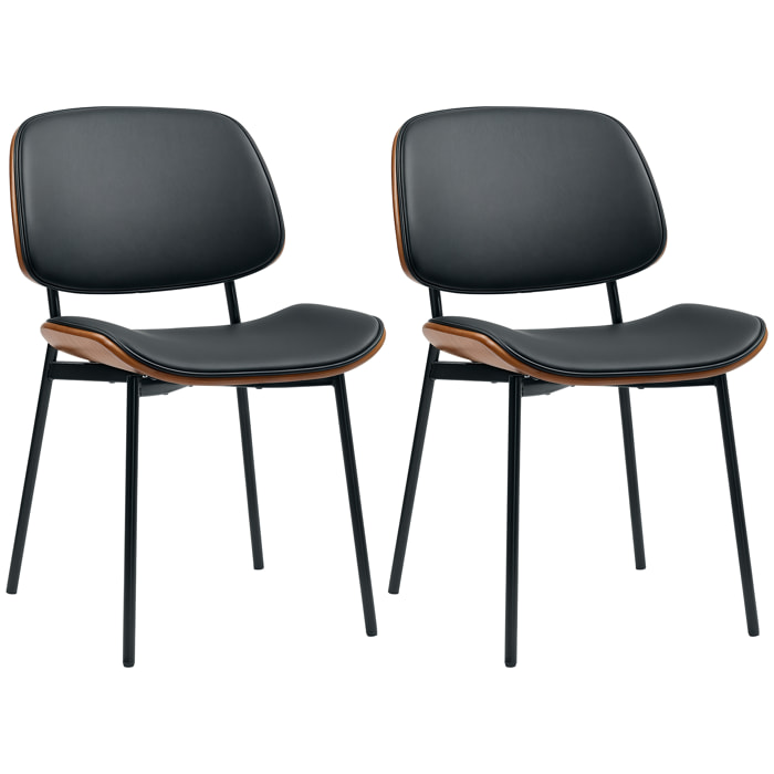 Lot de 2 chaises désign néo-rétro assise dossier cintré bois acier revêtement synthétique noir