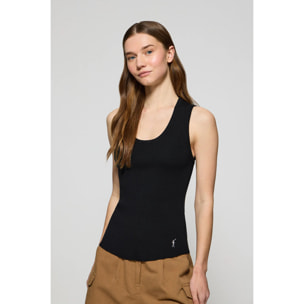 Canotta a coste nera con ricamo Rigby Go