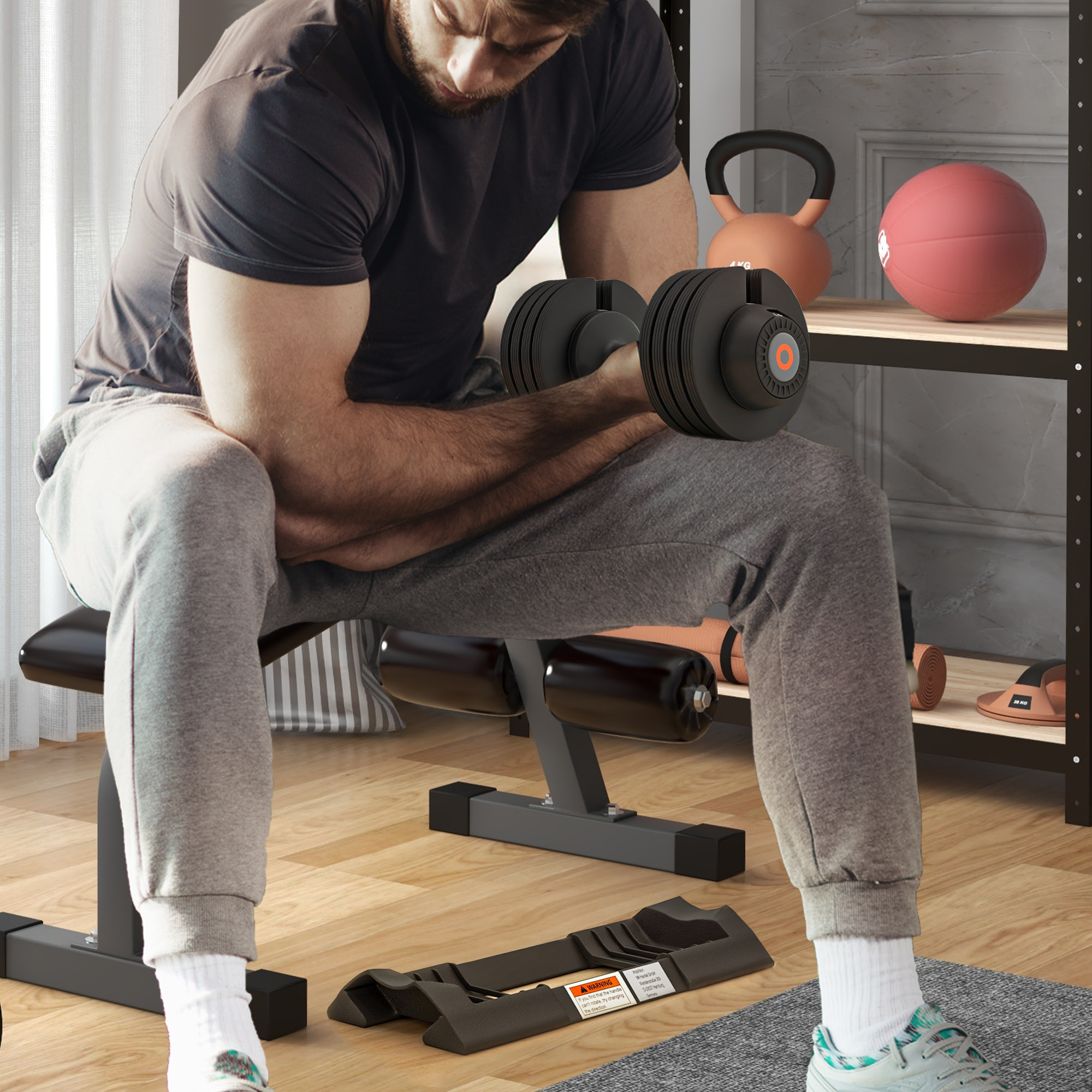 Mancuerna Ajustable 4 en 1 10 kg, Pesas y Mancuernas, Ajuste Rápido de Peso, con Base de Almacenamiento y Mango Antideslizante, para Entrenamiento en Casa Gimnasio