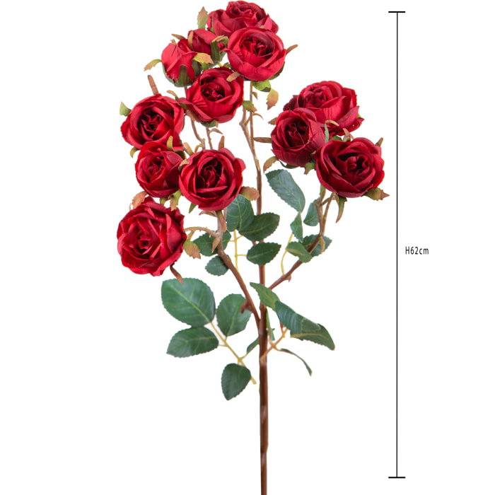 Rosa Branch 62 Cm - Pezzi 4 - 20X62X15cm - Colore: Rosso - Bianchi Dino - Fiori Artificiali