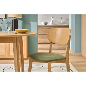 Chaises vintage en bois clair chêne et tissu effet velours texturé vert kaki (lot de 2) LUCIA