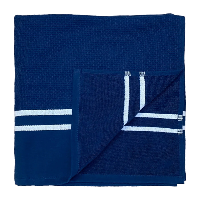 Fouta doublée éponge - Waffle Navy - 90x170cm - 355g/m²