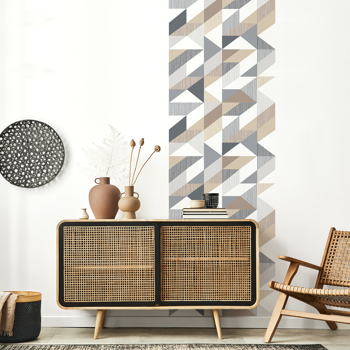 Papier peint intissé pré-encollé - SCANDINAVE GRAPHIQUE BRUN GRIS BLANC - 1 rouleau