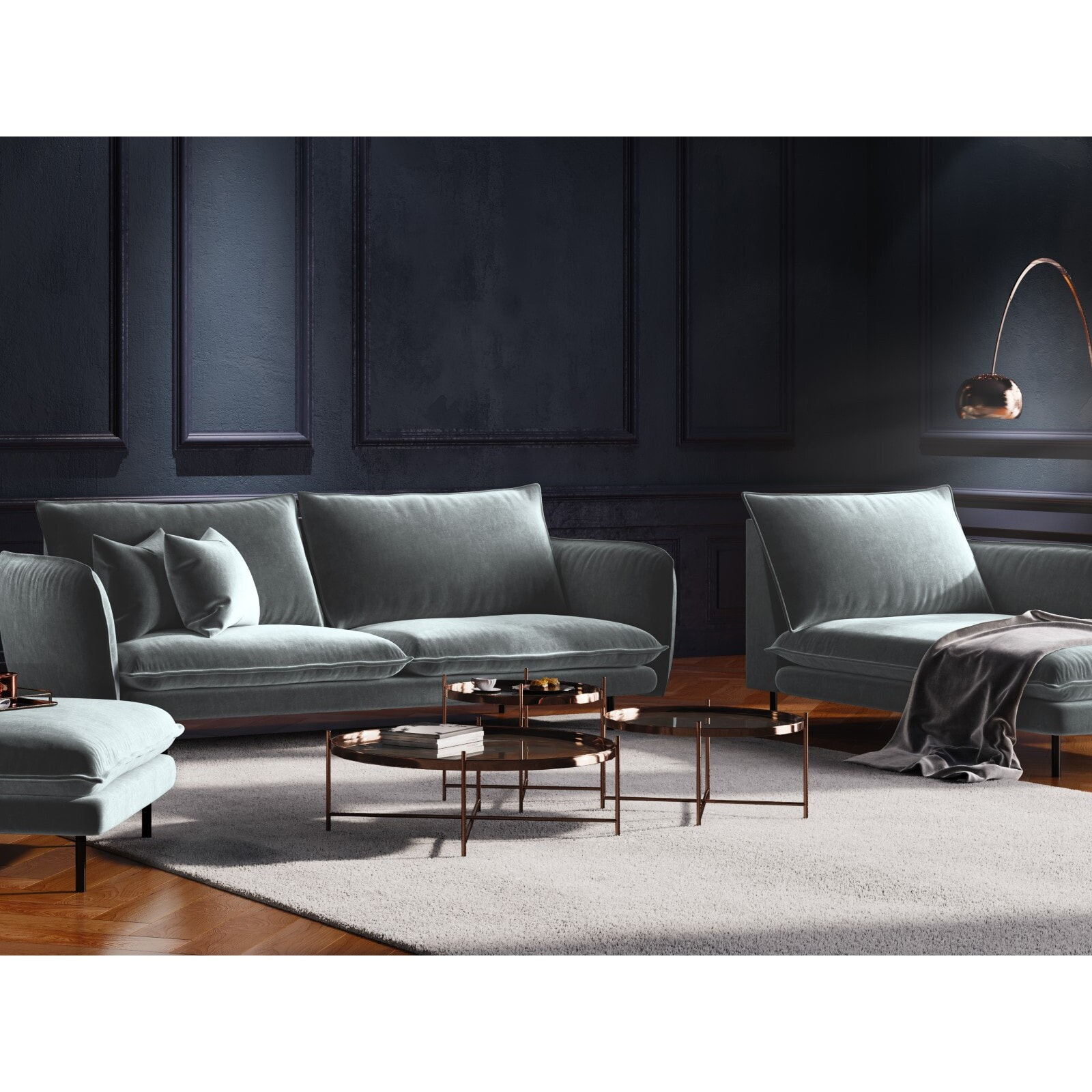 Méridienne droite "Vienna" en velours gris clair