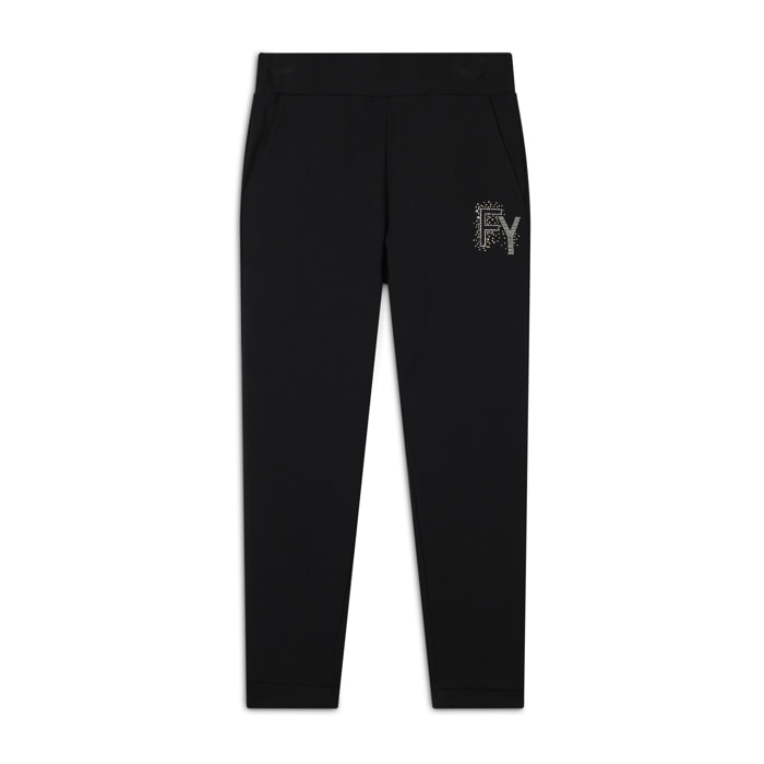 Pantaloni 7/8 con Risvolto e Strass