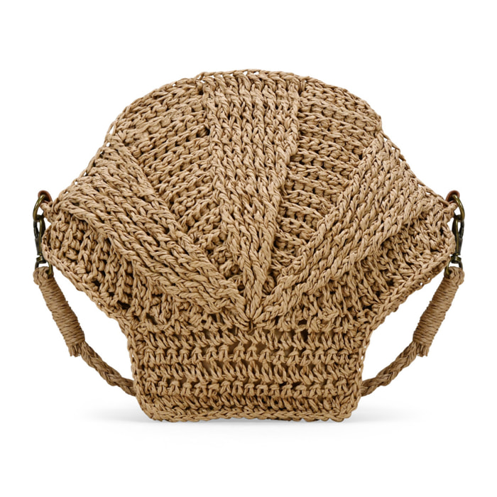 Bolso bandolera concha marrón en rafia