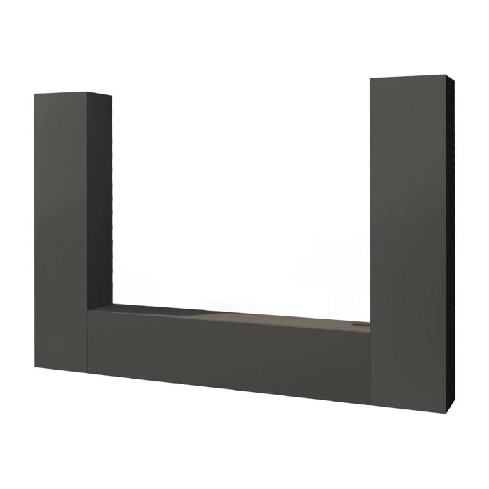 Parete attrezzata Natasha, Set salotto porta TV a 3 ante, Mobile soggiorno multiuso, 100% Made in Italy, cm 260x30h180, Antracite