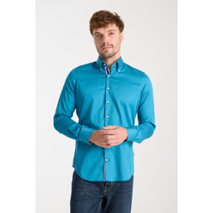 Camicia Uomo 2 Bottoni Button Down Slim Satin Unito Verde Ottanio