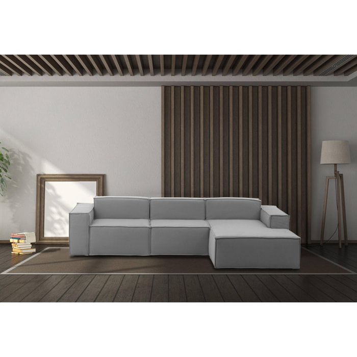 Divano fisso Giovanna, Divano componibile a 3 posti con penisola destra, 100% Made in Italy, Sofà moderno in tessuto, Cm 300x170h70, Grigio