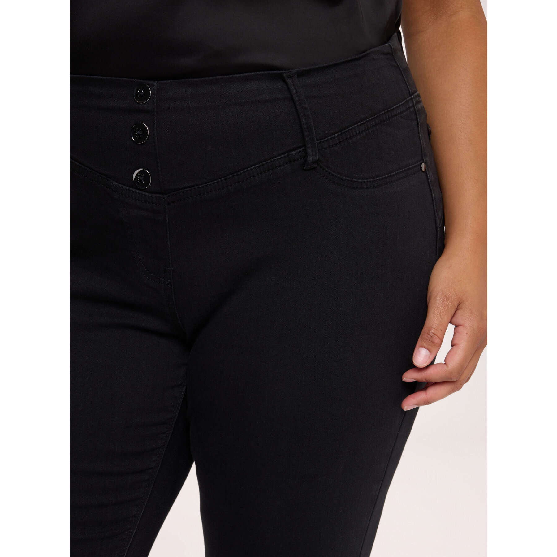 Fiorella Rubino - Jeggings in denim black con tre bottoni - Nero