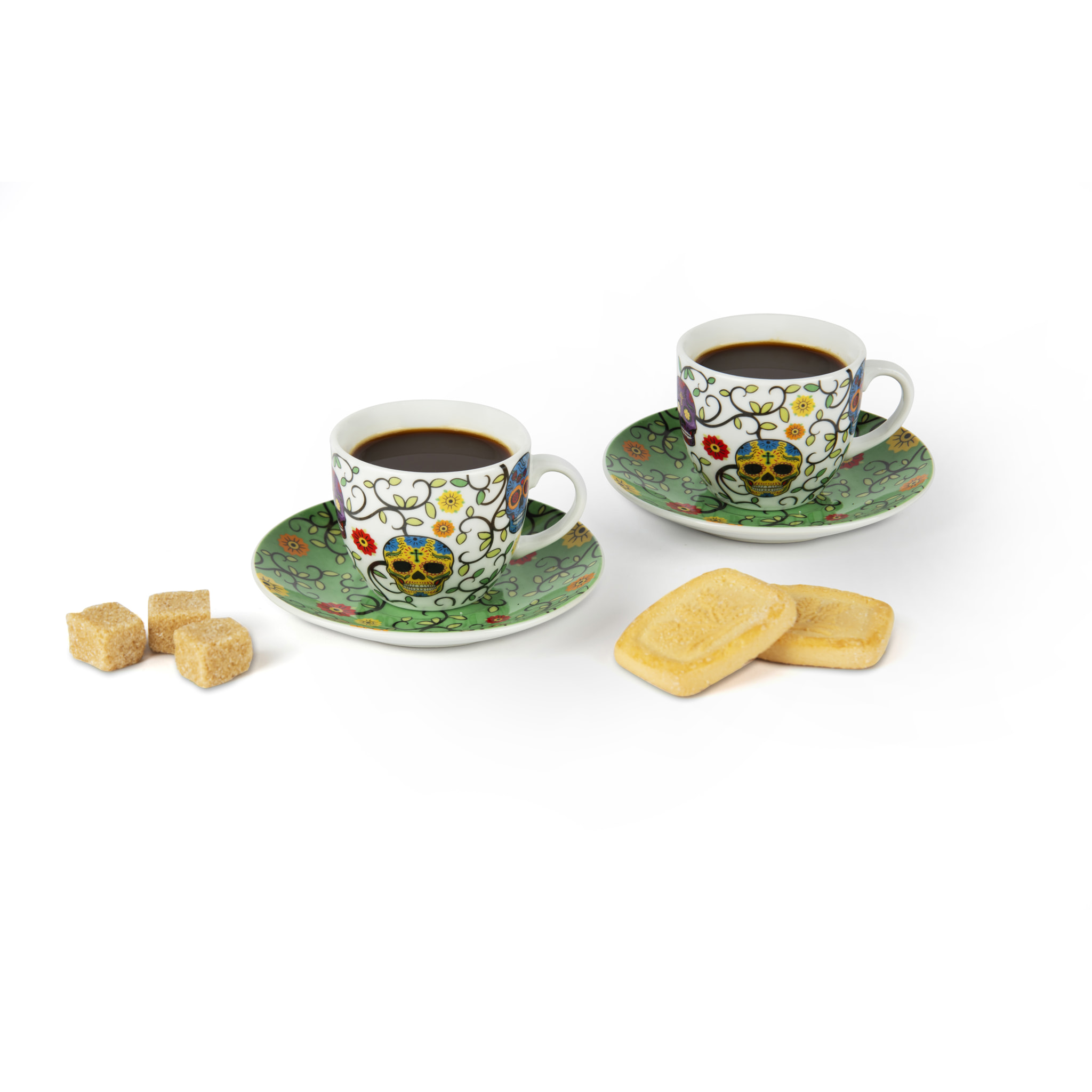Set 6 Tazzine Caffè con Piattini Excelsa – Calavera, Porcellana Multicolore