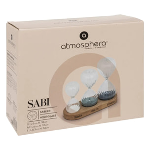 Set 3 sabliers H.15cm verre avec plateau bois