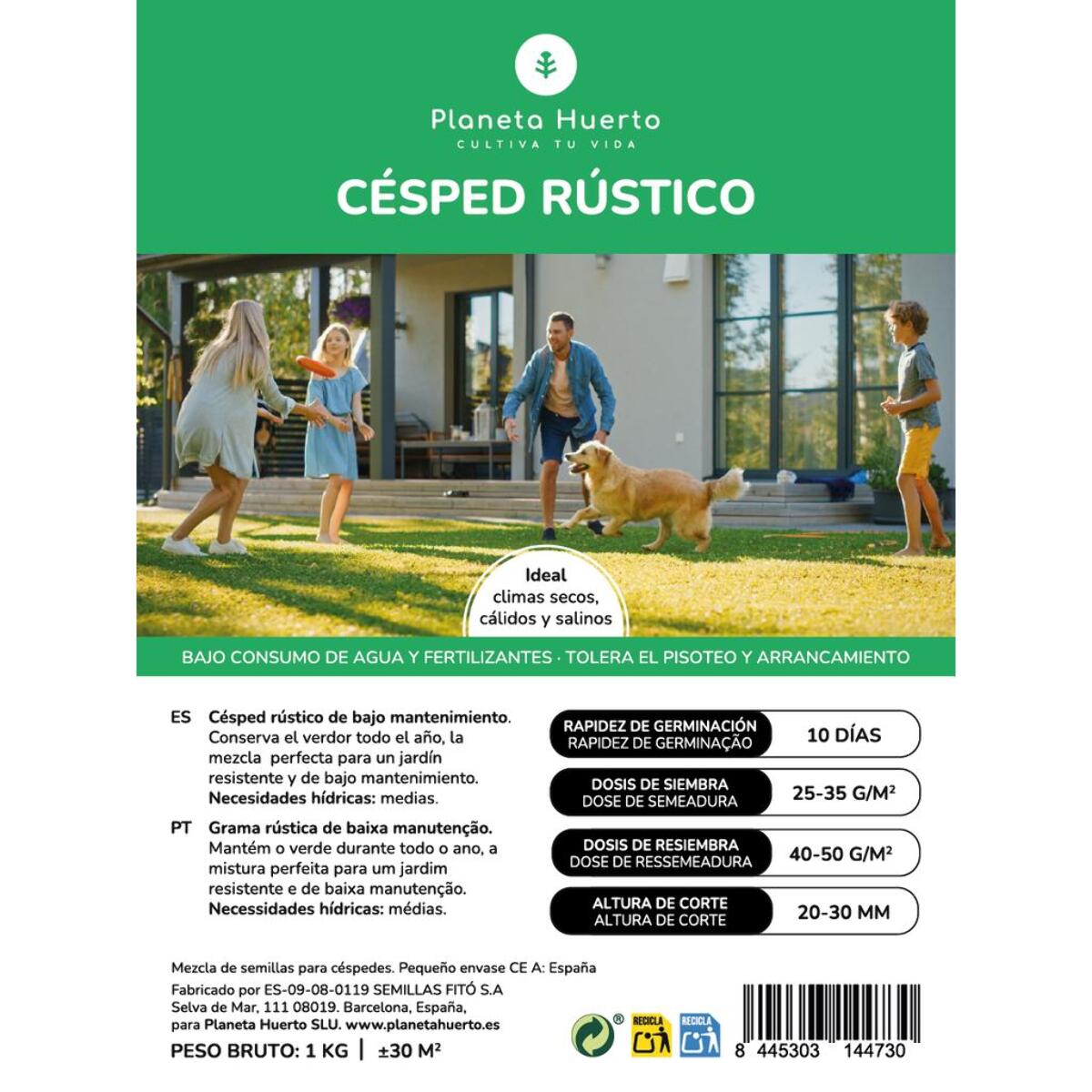 PLANETA HUERTO | Semillas Césped Rústico - 1 kg | Césped de Bajo Mantenimiento para Jardines Resistentes