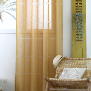 Voilage ajouré à oeillets  - Effet matière - Jaune moutarde