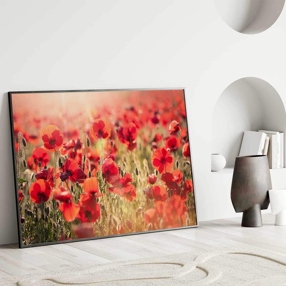 Affiche encadrée champ de coquelicots lumineux Affiche + cadre en métal - Noir