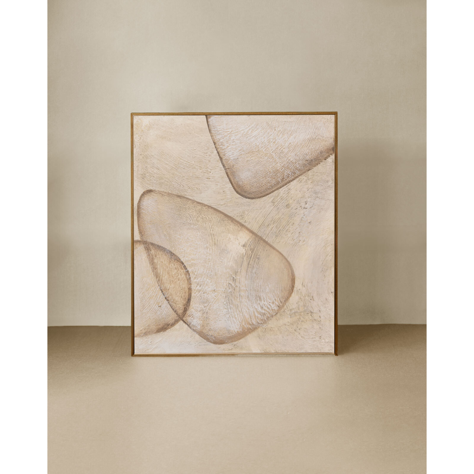 Tableau beige décoratif sur coton avec cadre en bois peint à la main à la peinture à l'huile en différentes tailles