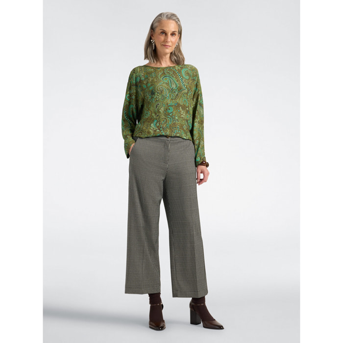 Elena Mirò - Pantaloni cropped jacquard check - Nero