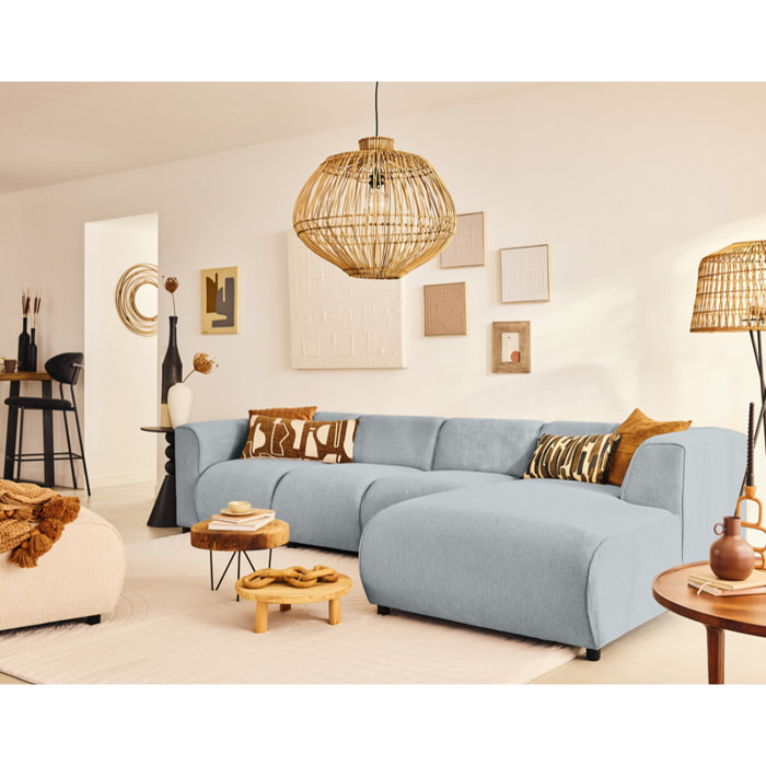 Suaro - Canapé modulable d'angle droit 5 places en tissu texturé - Gris