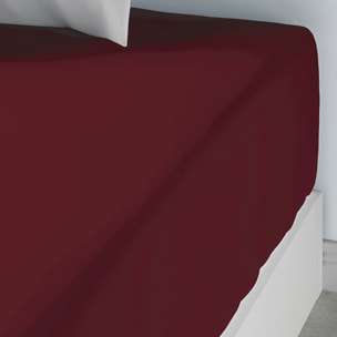 Drap Housse Coton 57fils Uni - Bonnet 35cm Grenat