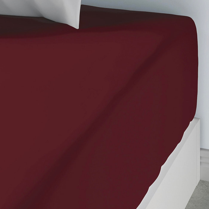 Drap Housse Coton 57fils Uni - Bonnet 35cm Grenat