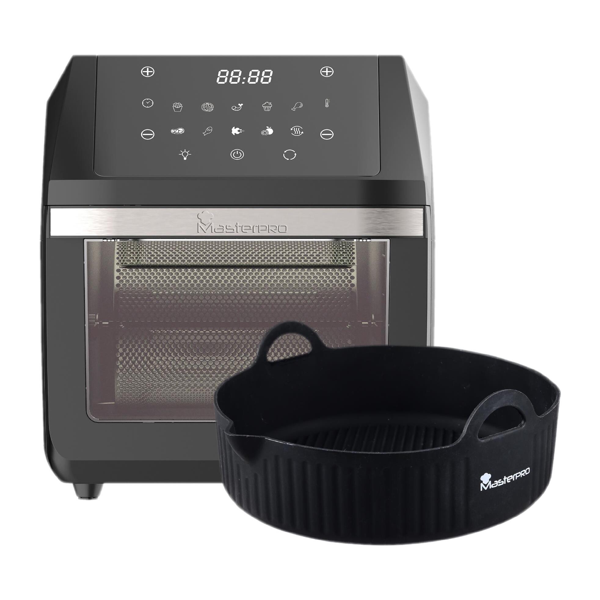 Set de freidora de aire de 11l 1800w + bandeja de horno redonda de silicona rocket masterpro