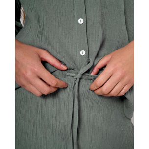 Pantalón algodón lino verde azulado